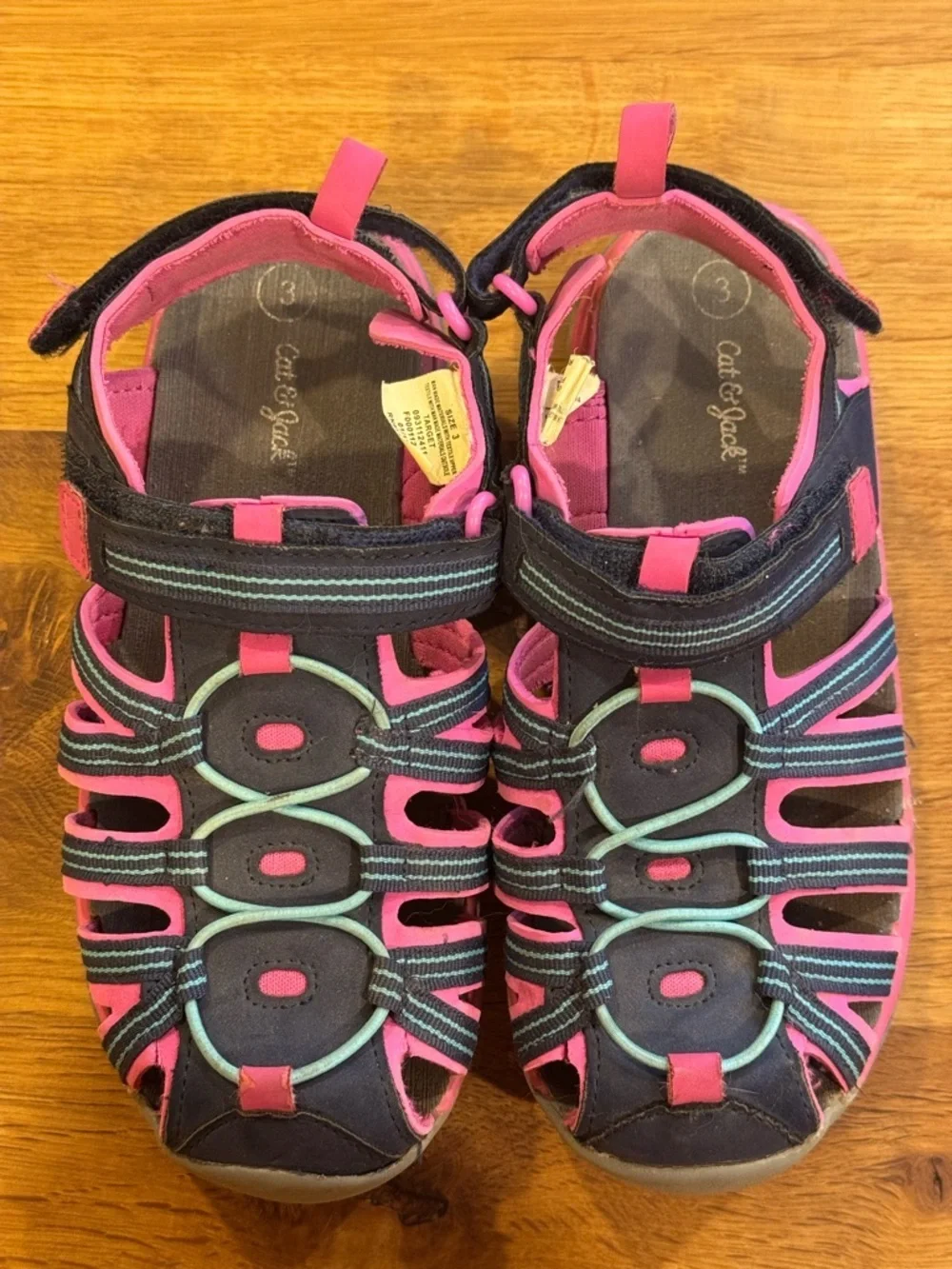 Cat & Jack Girls Size 3 Pink Navy Sport Sandals Water Shoes Closed Toe